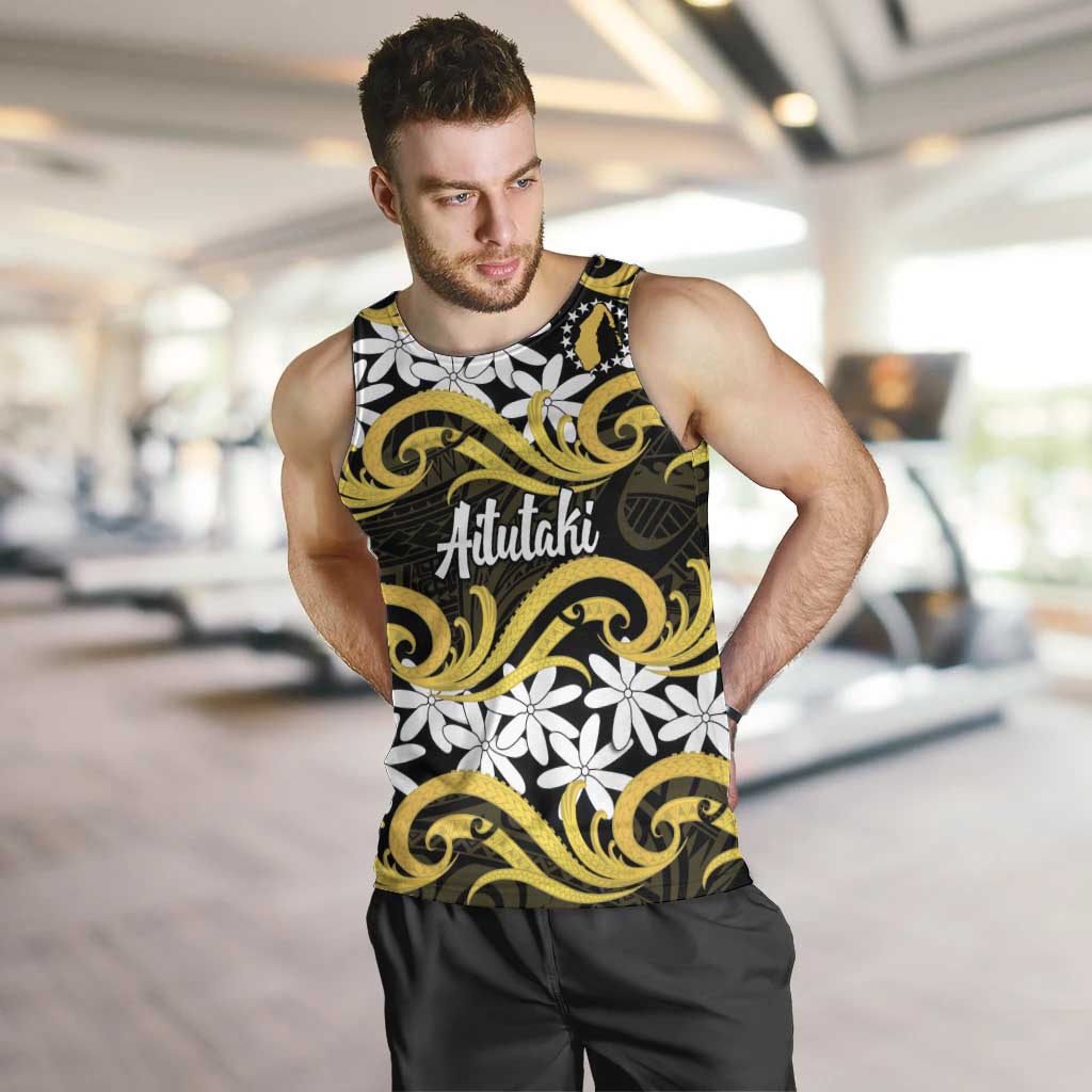 Personalised Cook Islands Aitutaki Men Tank Top Tiare Maori Polynesian Waves Tattoo LT14 Yellow - Polynesian Pride