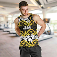 Personalised Cook Islands Aitutaki Men Tank Top Tiare Maori Polynesian Waves Tattoo LT14 Yellow - Polynesian Pride