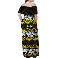 Personalised Cook Islands Aitutaki Off Shoulder Maxi Dress Tiare Maori Polynesian Waves Tattoo