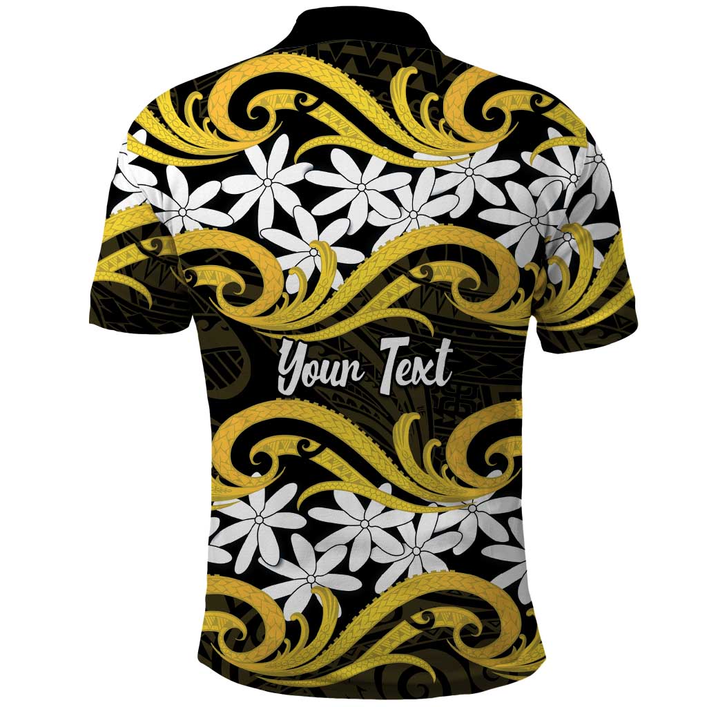 Personalised Cook Islands Aitutaki Polo Shirt Tiare Maori Polynesian Waves Tattoo