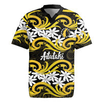 Personalised Cook Islands Aitutaki Rugby Jersey Tiare Maori Polynesian Waves Tattoo LT14 Yellow - Polynesian Pride