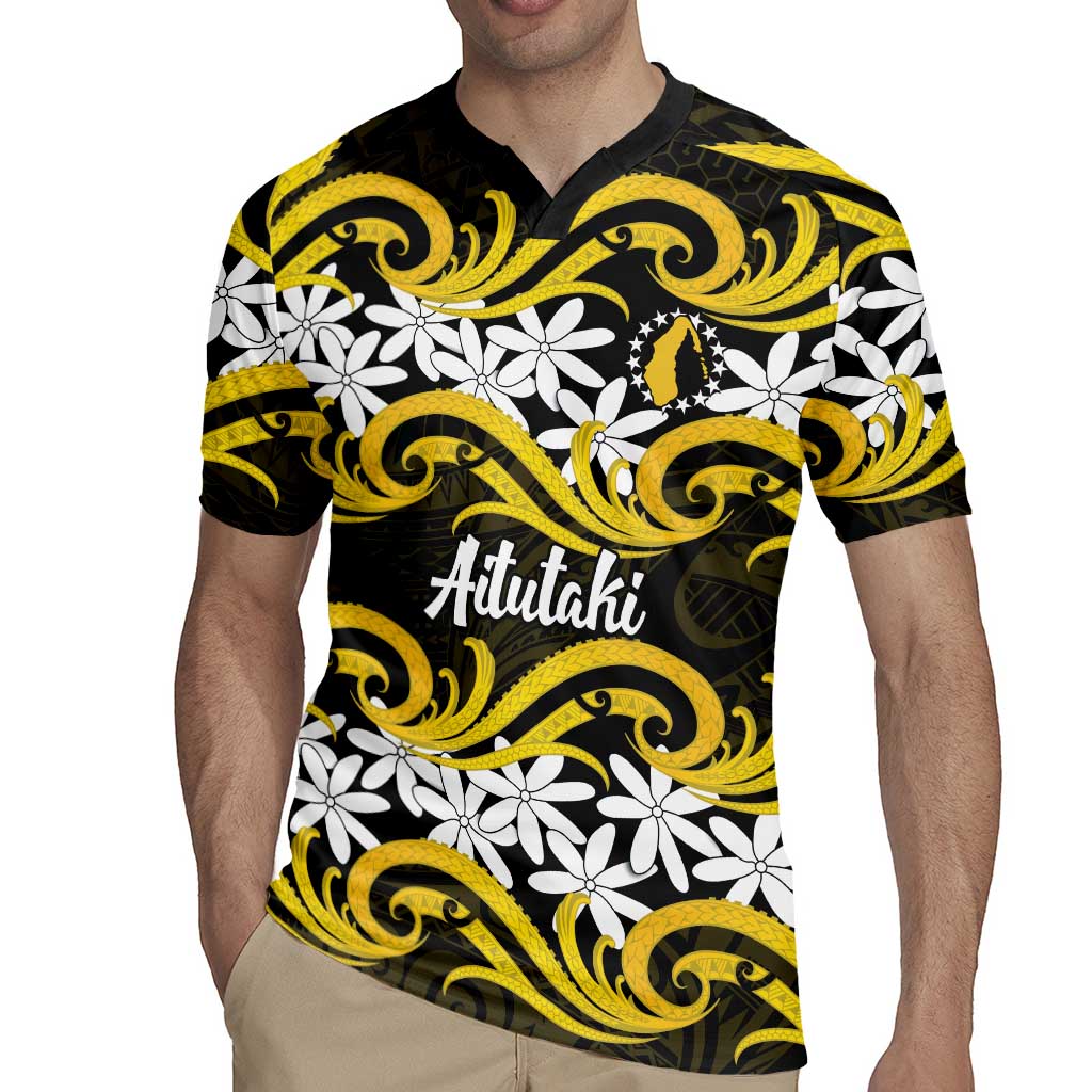 Personalised Cook Islands Aitutaki Rugby Jersey Tiare Maori Polynesian Waves Tattoo LT14 - Polynesian Pride