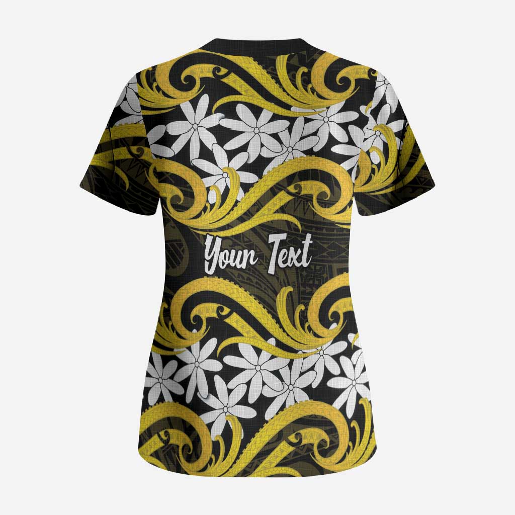 Personalised Cook Islands Aitutaki Scrub Top Tiare Maori Polynesian Waves Tattoo