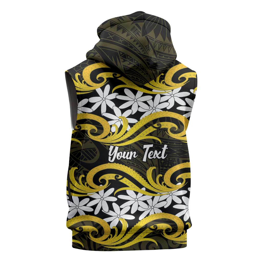 Personalised Cook Islands Aitutaki Sleeveless Zip Hoodie Tiare Maori Polynesian Waves Tattoo LT14 - Polynesian Pride