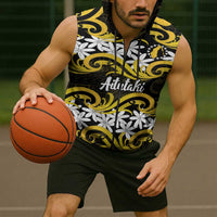 Personalised Cook Islands Aitutaki Sleeveless Zip Hoodie Tiare Maori Polynesian Waves Tattoo LT14 - Polynesian Pride
