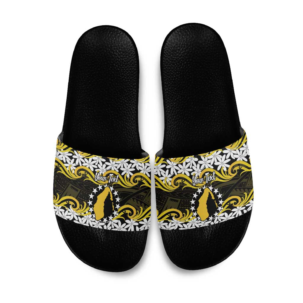 Personalised Cook Islands Aitutaki Slide Sandals Tiare Maori Polynesian Waves Tattoo LT14 Yellow - Polynesian Pride