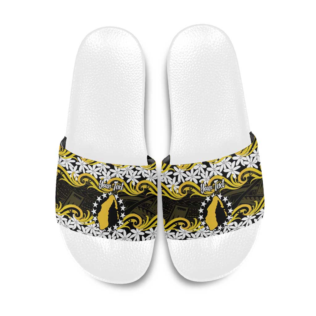 Personalised Cook Islands Aitutaki Slide Sandals Tiare Maori Polynesian Waves Tattoo