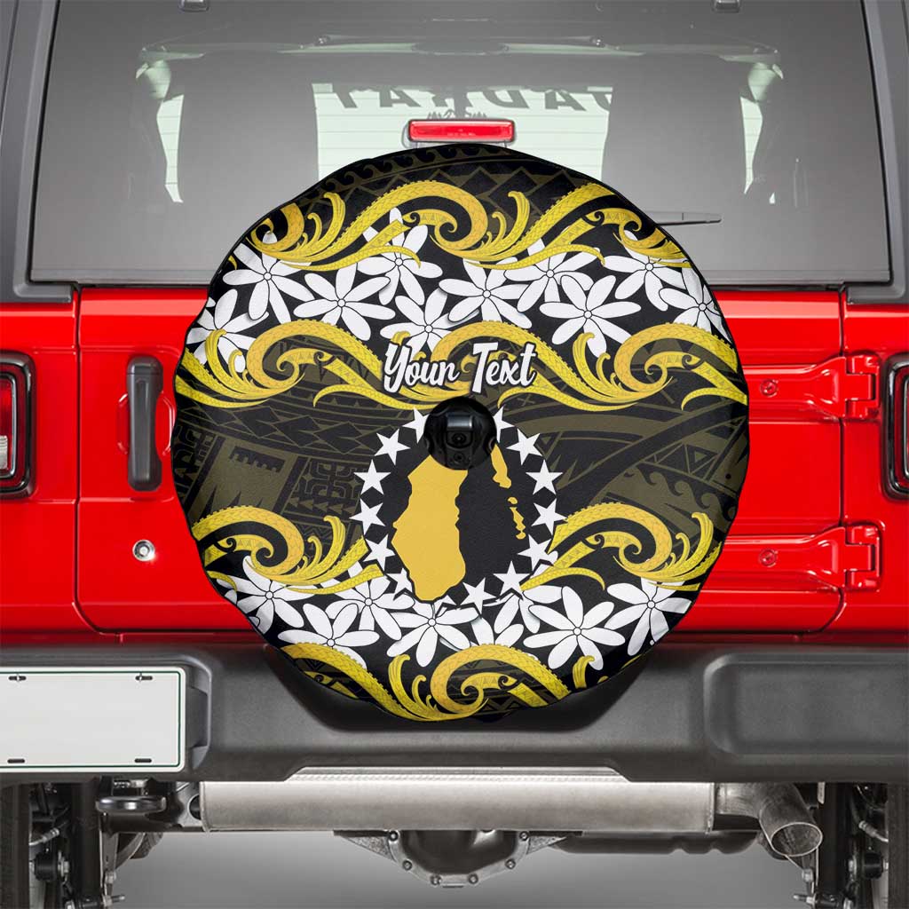 Personalised Cook Islands Aitutaki Spare Tire Cover Tiare Maori Polynesian Waves Tattoo