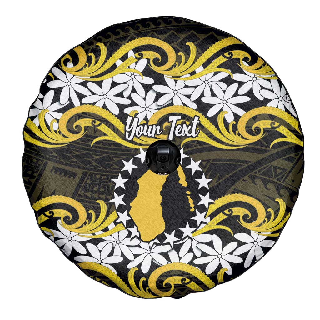 Personalised Cook Islands Aitutaki Spare Tire Cover Tiare Maori Polynesian Waves Tattoo