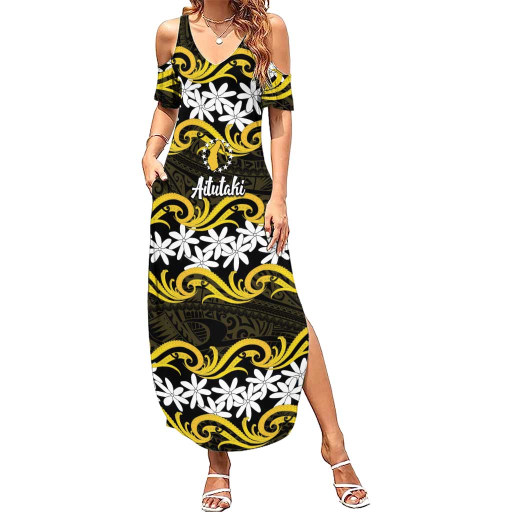 Personalised Cook Islands Aitutaki Summer Maxi Dress Tiare Maori Polynesian Waves Tattoo