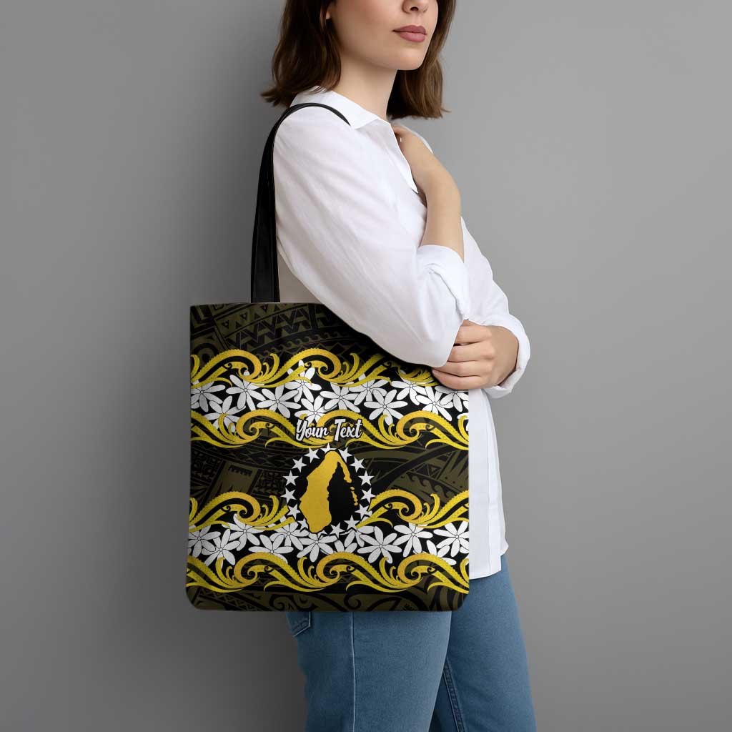 Personalised Cook Islands Aitutaki Tote Bag Tiare Maori Polynesian Waves Tattoo