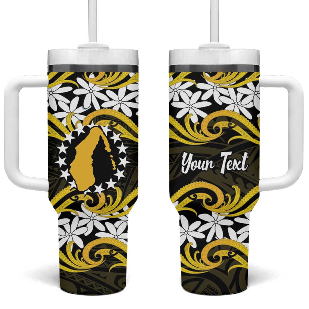 Personalised Cook Islands Aitutaki Tumbler With Handle Tiare Maori Polynesian Waves Tattoo LT14 One Size: 40 oz Yellow - Polynesian Pride