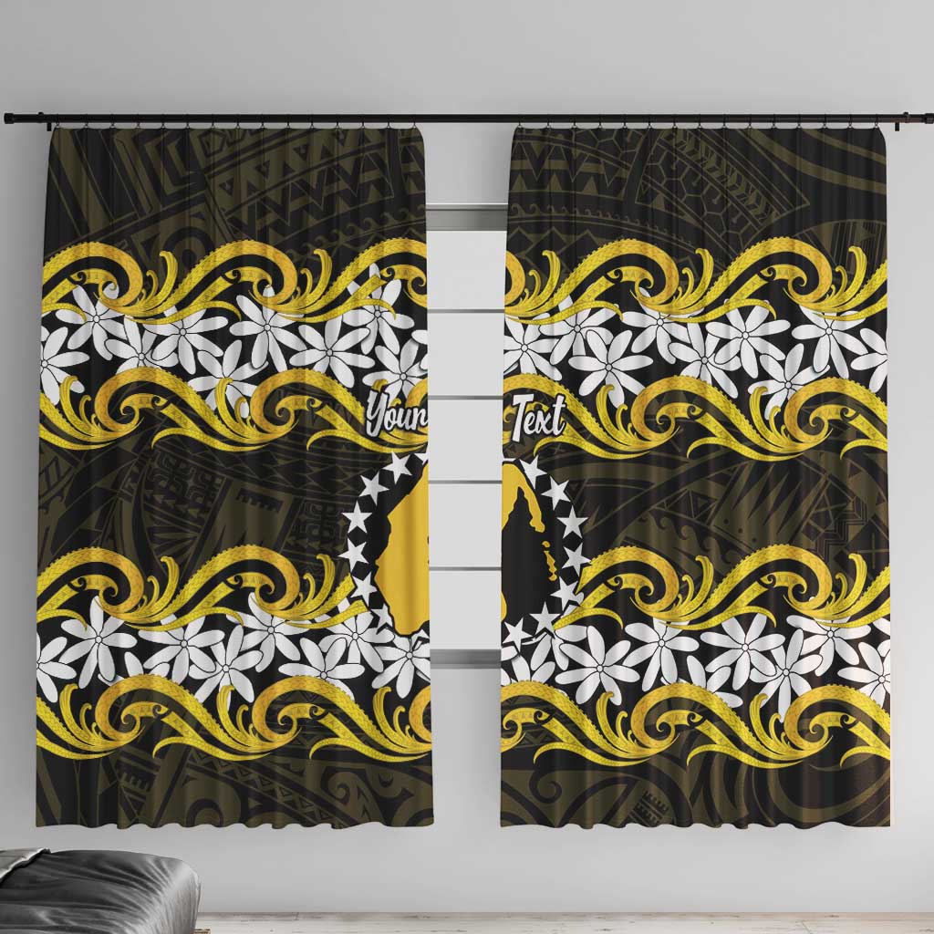 Personalised Cook Islands Aitutaki Window Curtain Tiare Maori Polynesian Waves Tattoo LT14 With Hooks Yellow - Polynesian Pride