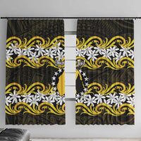 Personalised Cook Islands Aitutaki Window Curtain Tiare Maori Polynesian Waves Tattoo LT14 With Hooks Yellow - Polynesian Pride