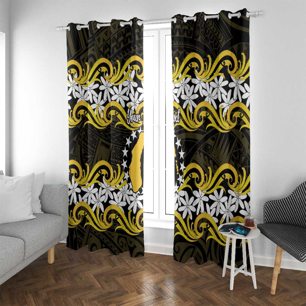 Personalised Cook Islands Aitutaki Window Curtain Tiare Maori Polynesian Waves Tattoo LT14 With Grommets Yellow - Polynesian Pride