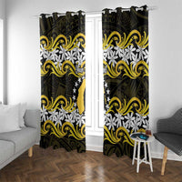 Personalised Cook Islands Aitutaki Window Curtain Tiare Maori Polynesian Waves Tattoo LT14 With Grommets Yellow - Polynesian Pride