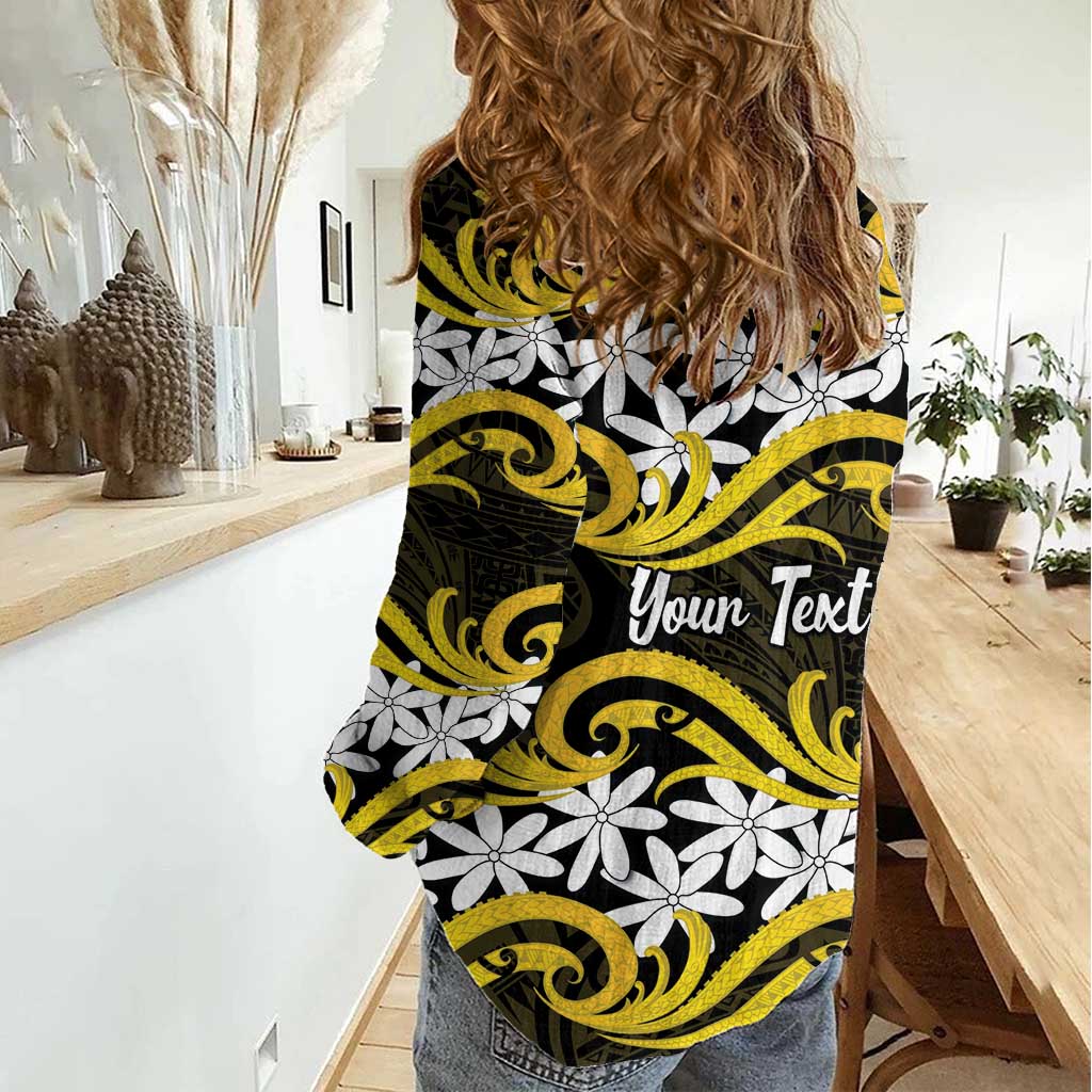 Personalised Cook Islands Aitutaki Women Casual Shirt Tiare Maori Polynesian Waves Tattoo LT14 - Polynesian Pride