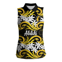 Personalised Cook Islands Aitutaki Women Sleeveless Polo Shirt Tiare Maori Polynesian Waves Tattoo LT14 Female Yellow - Polynesian Pride