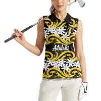 Personalised Cook Islands Aitutaki Women Sleeveless Polo Shirt Tiare Maori Polynesian Waves Tattoo LT14 - Polynesian Pride
