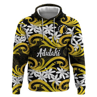 Personalised Cook Islands Aitutaki Zip Hoodie Tiare Maori Polynesian Waves Tattoo