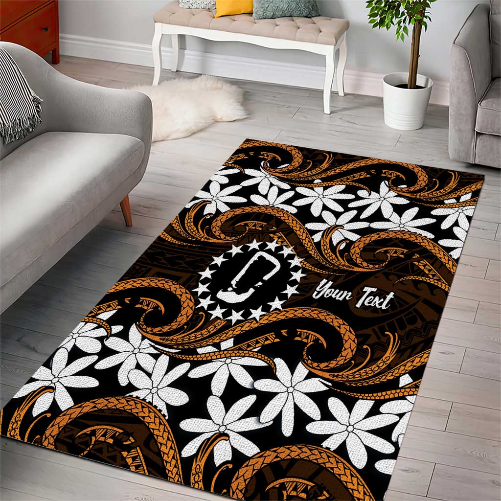 Personalised Cook Islands Rakahanga Area Rug Tiare Maori Polynesian Waves Tattoo