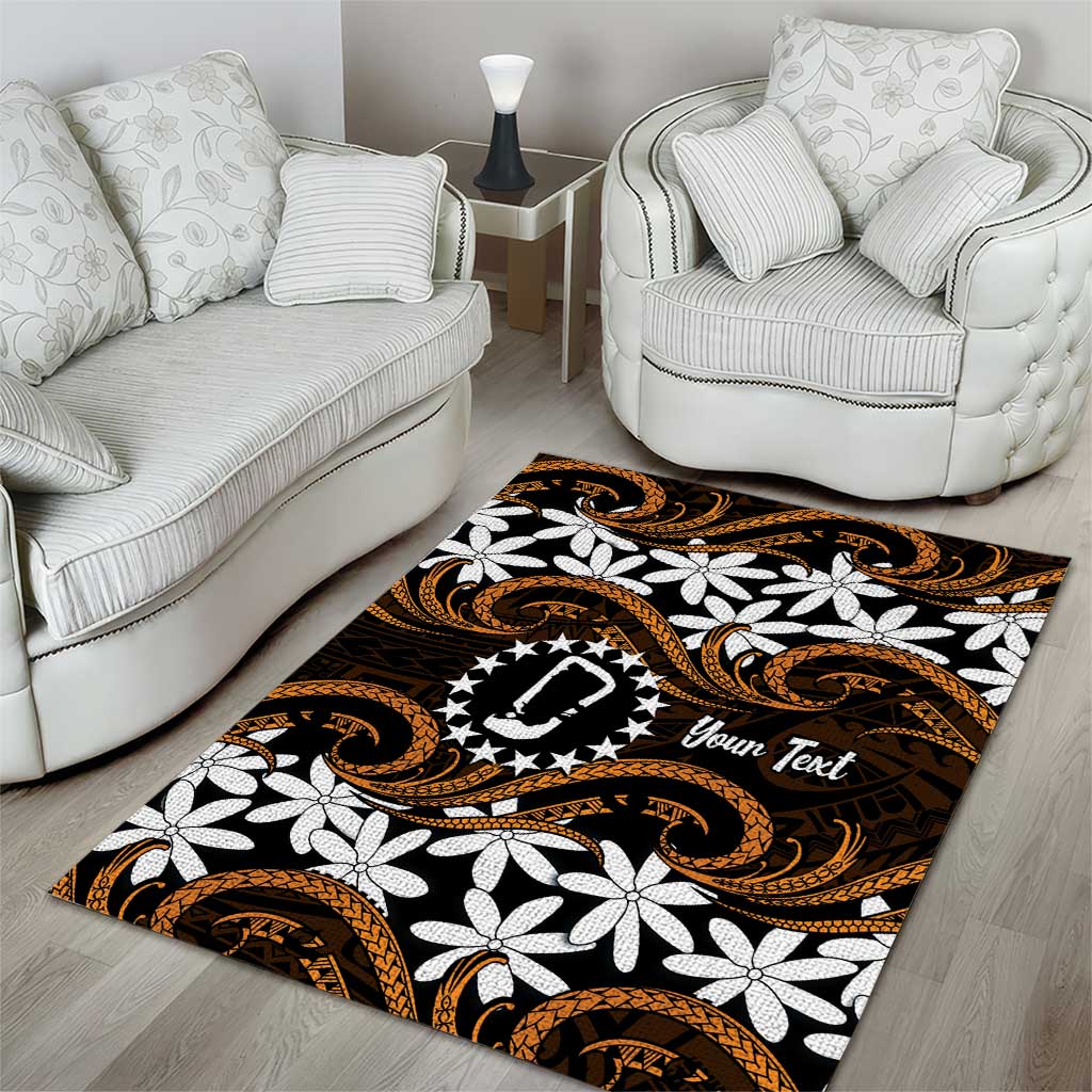 Personalised Cook Islands Rakahanga Area Rug Tiare Maori Polynesian Waves Tattoo