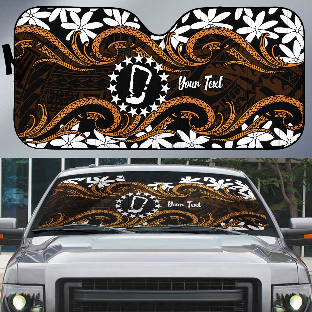 Personalised Cook Islands Rakahanga Auto Sun Shade Tiare Maori Polynesian Waves Tattoo