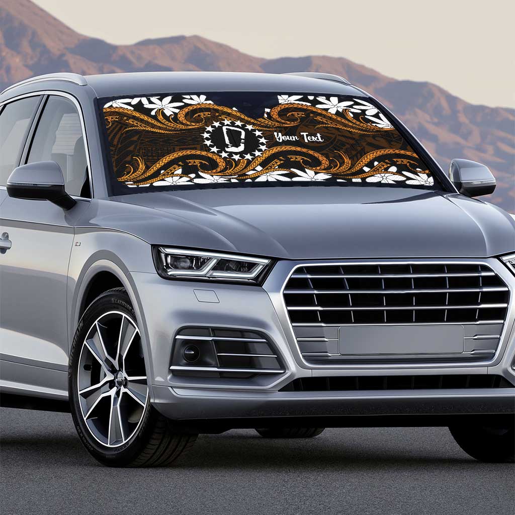 Personalised Cook Islands Rakahanga Auto Sun Shade Tiare Maori Polynesian Waves Tattoo