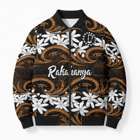 Personalised Cook Islands Rakahanga Bomber Puffer Jacket Tiare Maori Polynesian Waves Tattoo