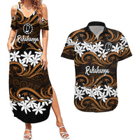 Personalised Cook Islands Rakahanga Couples Matching Summer Maxi Dress and Hawaiian Shirt Tiare Maori Polynesian Waves Tattoo