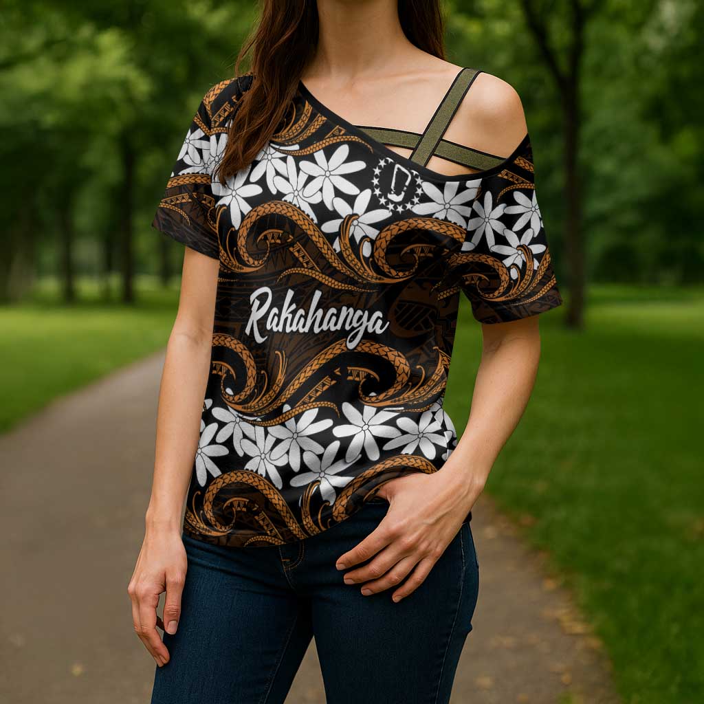 Personalised Cook Islands Rakahanga Cross Shoulder Shirt Tiare Maori Polynesian Waves Tattoo