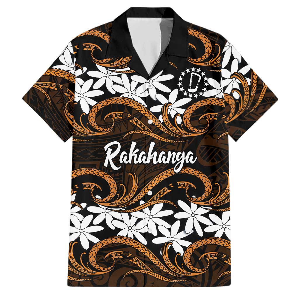 Personalised Cook Islands Rakahanga Family Matching Long Sleeve Bodycon Dress and Hawaiian Shirt Tiare Maori Polynesian Waves Tattoo LT14 Dad's Shirt - Short Sleeve Orange - Polynesian Pride