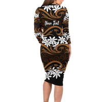 Personalised Cook Islands Rakahanga Family Matching Long Sleeve Bodycon Dress and Hawaiian Shirt Tiare Maori Polynesian Waves Tattoo LT14 - Polynesian Pride