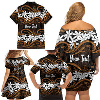 Personalised Cook Islands Rakahanga Family Matching Off Shoulder Short Dress and Hawaiian Shirt Tiare Maori Polynesian Waves Tattoo LT14 - Polynesian Pride
