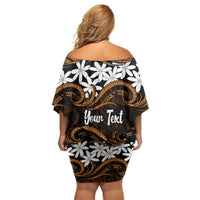 Personalised Cook Islands Rakahanga Family Matching Off Shoulder Short Dress and Hawaiian Shirt Tiare Maori Polynesian Waves Tattoo LT14 - Polynesian Pride