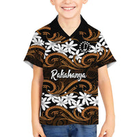 Personalised Cook Islands Rakahanga Family Matching Off Shoulder Short Dress and Hawaiian Shirt Tiare Maori Polynesian Waves Tattoo LT14 Son's Shirt Orange - Polynesian Pride