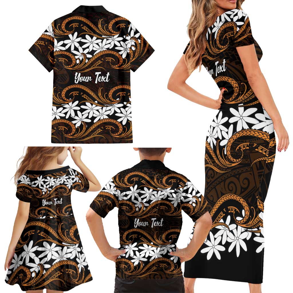 Personalised Cook Islands Rakahanga Family Matching Short Sleeve Bodycon Dress and Hawaiian Shirt Tiare Maori Polynesian Waves Tattoo LT14 - Polynesian Pride