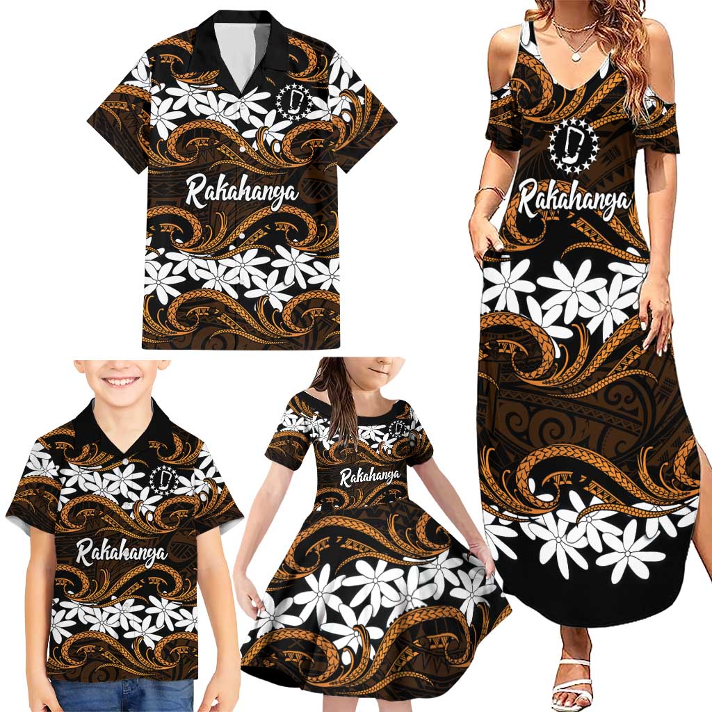Personalised Cook Islands Rakahanga Family Matching Summer Maxi Dress and Hawaiian Shirt Tiare Maori Polynesian Waves Tattoo LT14 - Polynesian Pride