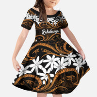 Personalised Cook Islands Rakahanga Family Matching Tank Maxi Dress and Hawaiian Shirt Tiare Maori Polynesian Waves Tattoo LT14 Daughter's Dress Orange - Polynesian Pride