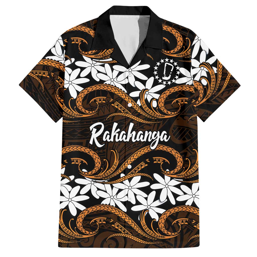 Personalised Cook Islands Rakahanga Hawaiian Shirt Tiare Maori Polynesian Waves Tattoo