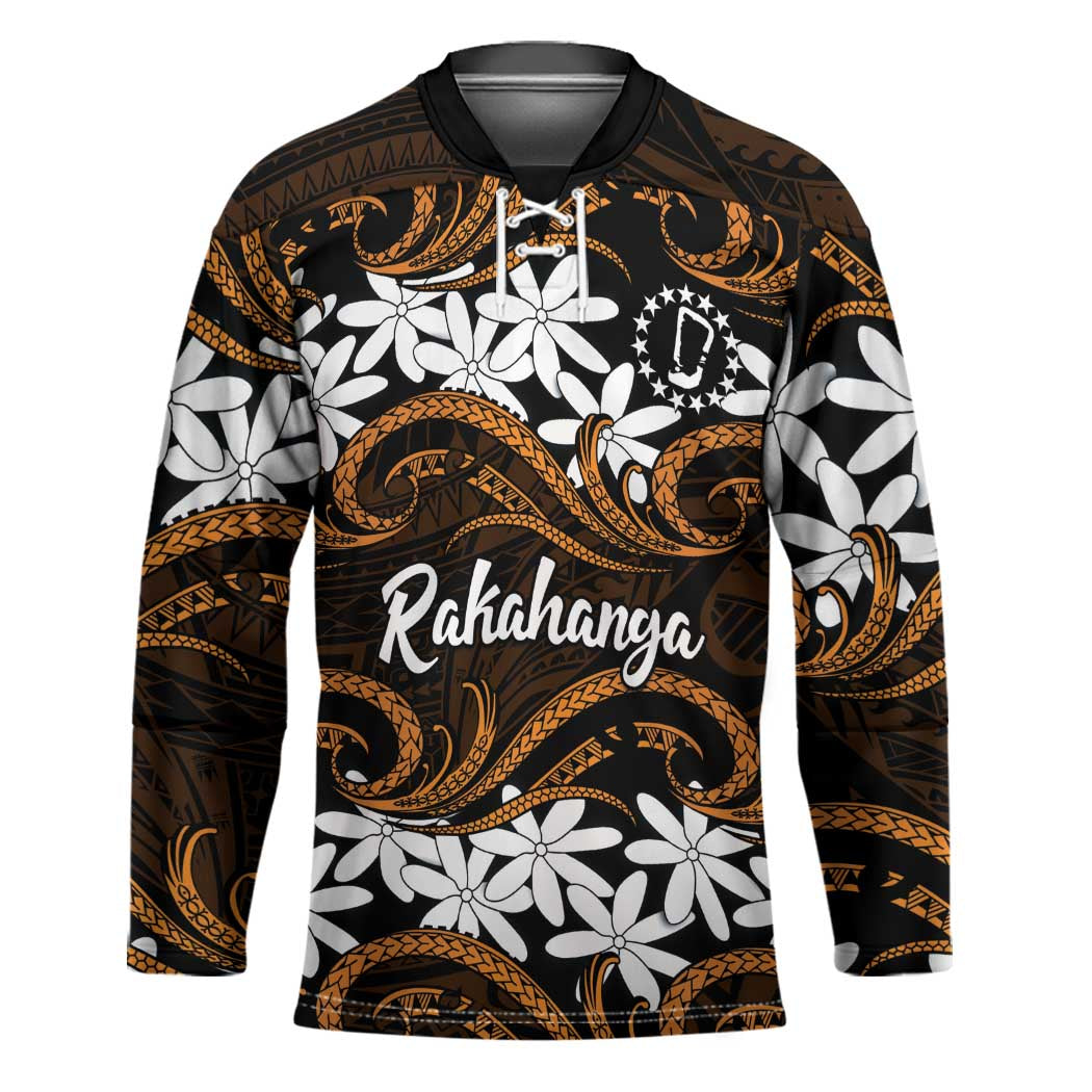 Personalised Cook Islands Rakahanga Hockey Jersey Tiare Maori Polynesian Waves Tattoo