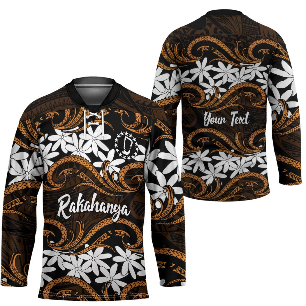 Personalised Cook Islands Rakahanga Hockey Jersey Tiare Maori Polynesian Waves Tattoo LT14 - Polynesian Pride