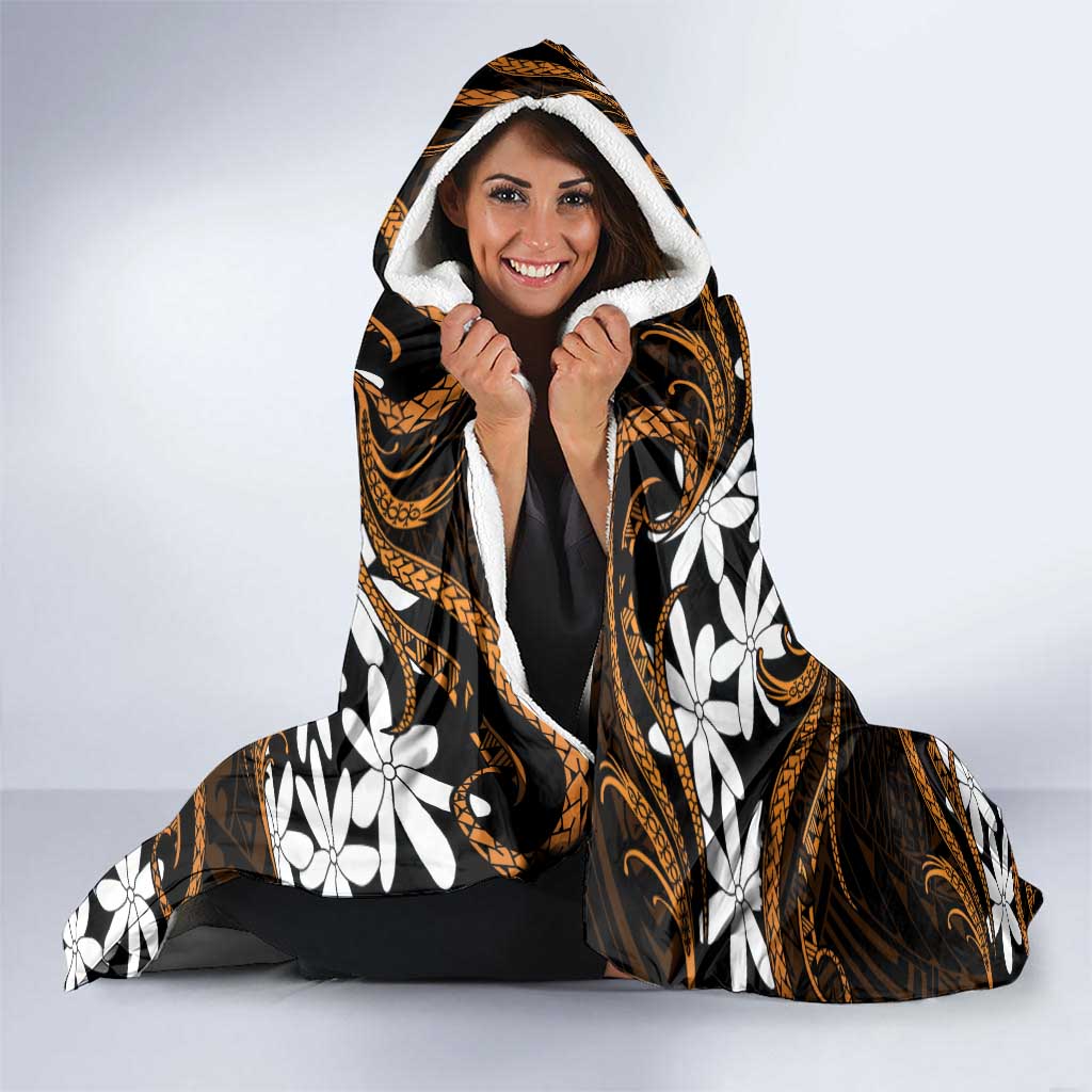 Personalised Cook Islands Rakahanga Hooded Blanket Tiare Maori Polynesian Waves Tattoo