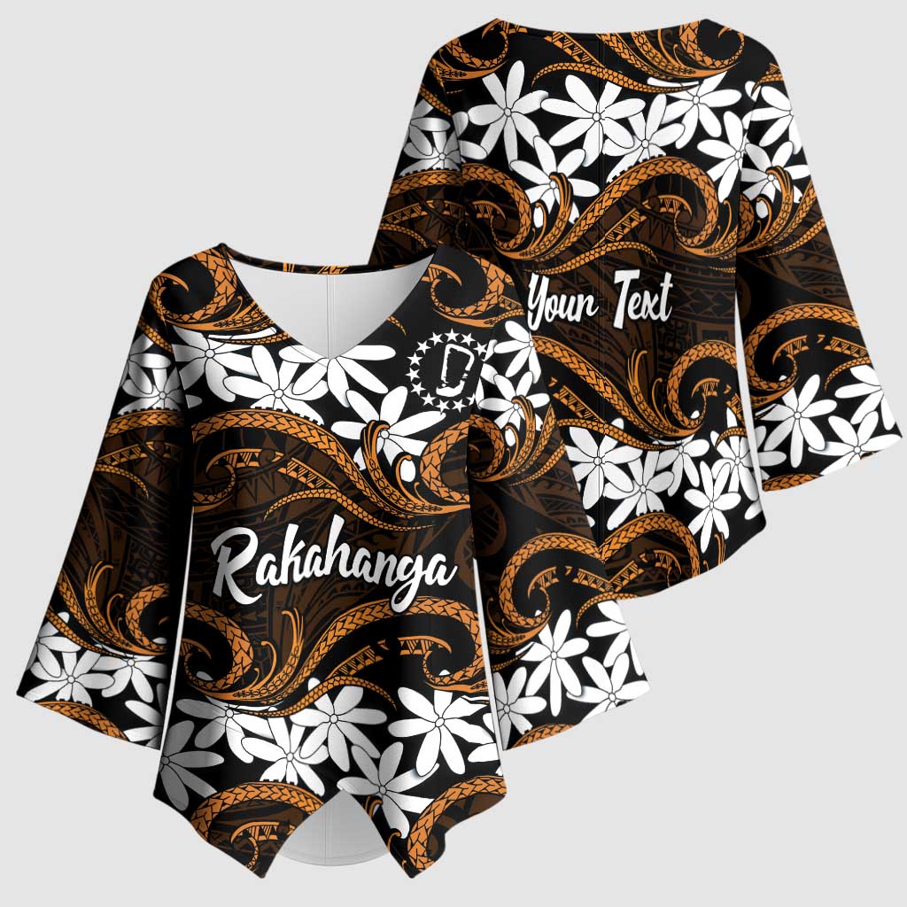 Personalised Cook Islands Rakahanga Kimono Sleeve Blouse Tiare Maori Polynesian Waves Tattoo