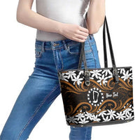 Personalised Cook Islands Rakahanga Leather Tote Bag Tiare Maori Polynesian Waves Tattoo