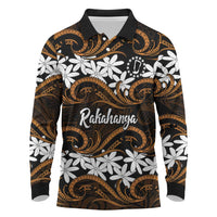 Personalised Cook Islands Rakahanga Long Sleeve Polo Shirt Tiare Maori Polynesian Waves Tattoo LT14 Orange - Polynesian Pride