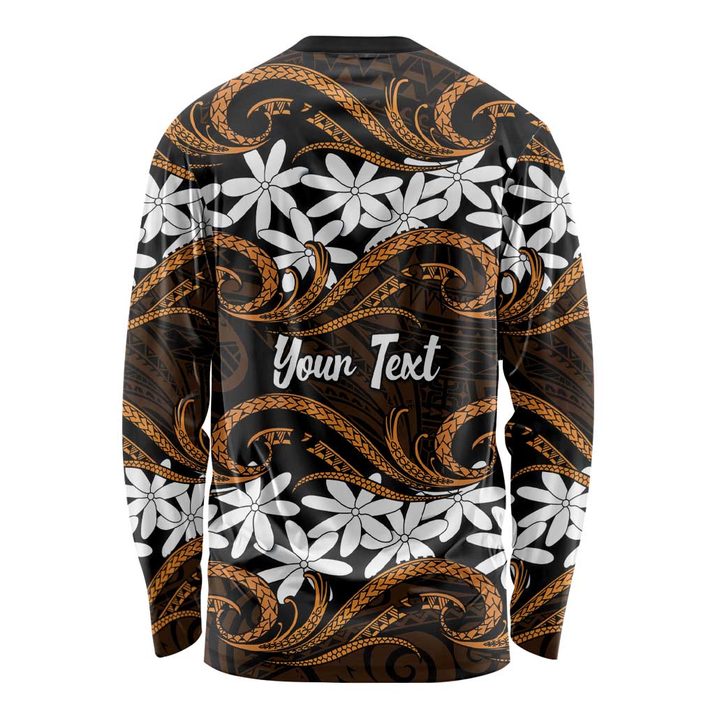 Personalised Cook Islands Rakahanga Long Sleeve Shirt Tiare Maori Polynesian Waves Tattoo