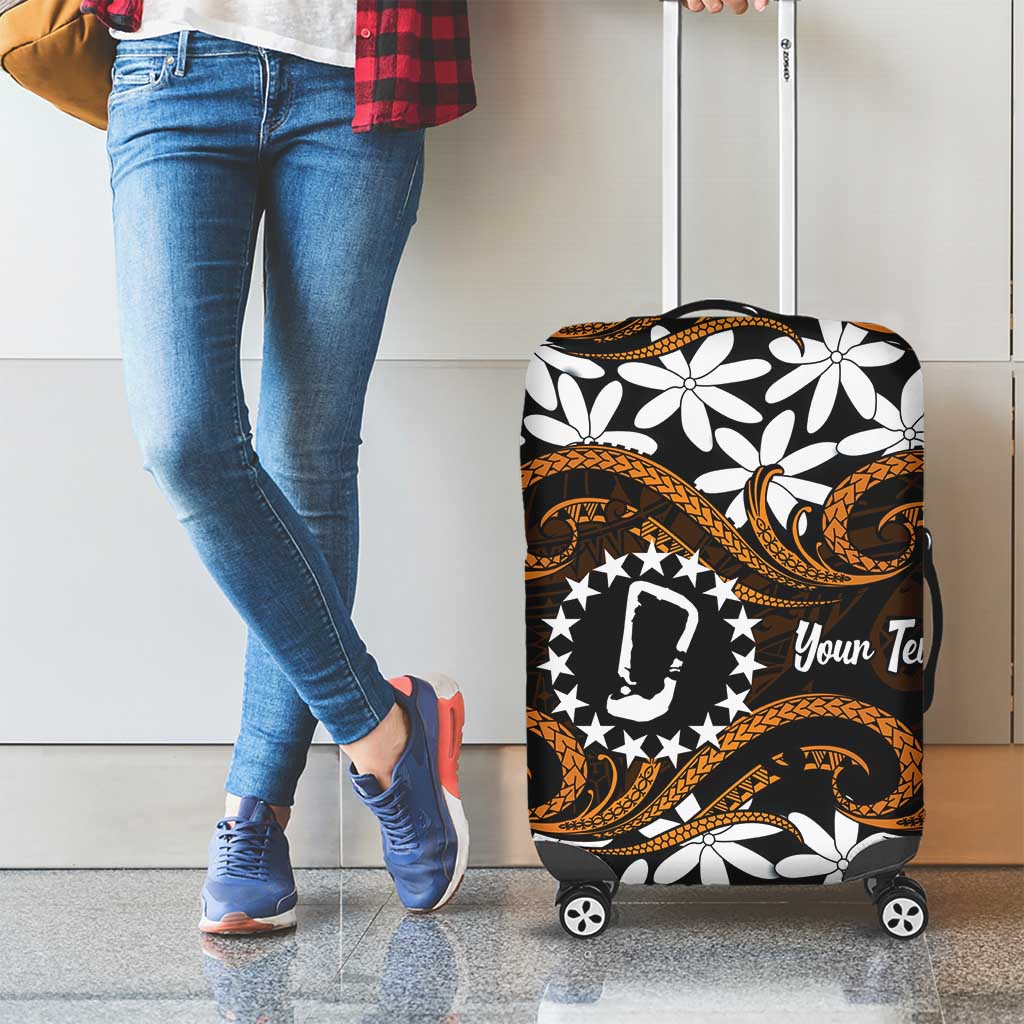 Personalised Cook Islands Rakahanga Luggage Cover Tiare Maori Polynesian Waves Tattoo LT14 - Polynesian Pride