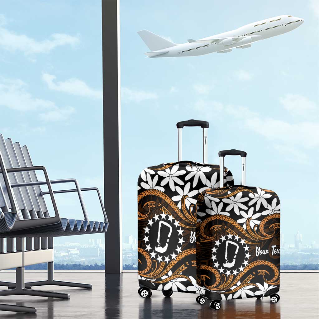 Personalised Cook Islands Rakahanga Luggage Cover Tiare Maori Polynesian Waves Tattoo LT14 - Polynesian Pride