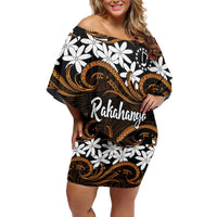 Personalised Cook Islands Rakahanga Off Shoulder Short Dress Tiare Maori Polynesian Waves Tattoo LT14 Women Orange - Polynesian Pride